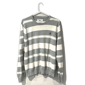 Original Penguin Gray and White Striped Crewneck Sweater Size Men's XL